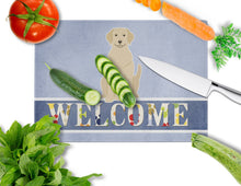 Load image into Gallery viewer, Yellow Labrador Welcome Glass Cutting Boards – Durable, Decorative Kitchen Art Large BB5636LCB