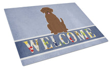 Load image into Gallery viewer, Chocolate Labrador Welcome Glass Cutting Boards – Durable, Decorative Kitchen Art Large BB5637LCB