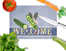 Load image into Gallery viewer, Papillon Black White Welcome Glass Cutting Boards – Durable, Decorative Kitchen Art Large BB5657LCB