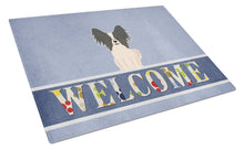 Load image into Gallery viewer, Papillon Black White Welcome Glass Cutting Boards – Durable, Decorative Kitchen Art Large BB5657LCB