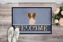 Load image into Gallery viewer, Papillon Red White Welcome Doormat - 18x27 Decorative Floor Mat – Indoor/Outdoor Rug with Artistic Flair BB5659MAT
