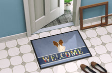 Load image into Gallery viewer, Papillon Red White Welcome Doormat - 18x27 Decorative Floor Mat – Indoor/Outdoor Rug with Artistic Flair BB5659MAT