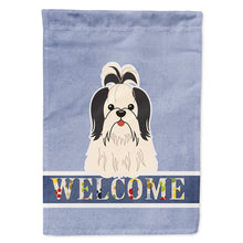 Load image into Gallery viewer, Shih Tzu Black White Welcome Flag Canvas House Size BB5669CHF