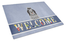 Load image into Gallery viewer, Shih Tzu Black Silver Welcome Glass Cutting Boards – Durable, Decorative Kitchen Art Large BB5670LCB