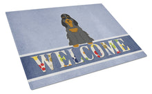 Load image into Gallery viewer, Cocker Spaniel Black Tan Welcome Glass Cutting Boards – Durable, Decorative Kitchen Art Large BB5674LCB