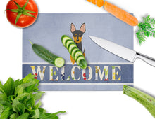 Load image into Gallery viewer, English Toy Terrier Welcome Glass Cutting Boards – Durable, Decorative Kitchen Art Large BB5690LCB