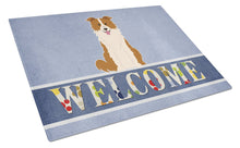 Load image into Gallery viewer, Border Collie Red White Welcome Glass Cutting Boards – Durable, Decorative Kitchen Art Large BB5700LCB