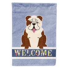 Load image into Gallery viewer, English Bulldog Brindle White Welcome Flag Canvas House Size BB5702CHF