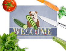 Load image into Gallery viewer, English Bulldog Brindle White Welcome Glass Cutting Boards – Durable, Decorative Kitchen Art Large BB5702LCB