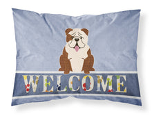 Load image into Gallery viewer, English Bulldog Brindle White Welcome Fabric Standard Pillowcase – Artistic Decorative Front, White Back BB5702PILLOWCASE