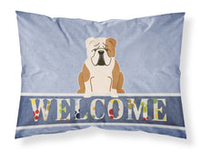 Load image into Gallery viewer, English Bulldog Fawn White Welcome Fabric Standard Pillowcase – Artistic Decorative Front, White Back BB5706PILLOWCASE