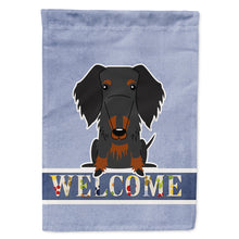 Load image into Gallery viewer, Wire Haired Dachshund Black Tan Welcome Flag Canvas House Size BB5708CHF