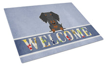 Load image into Gallery viewer, Wire Haired Dachshund Black Tan Welcome Glass Cutting Boards – Durable, Decorative Kitchen Art Large BB5708LCB