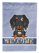 Load image into Gallery viewer, Wire Haired Dachshund Dapple Welcome Garden Flag - Outdoor Decorative Yard Flag BB5709GF