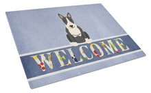 Load image into Gallery viewer, Bull Terrier Black White Welcome Glass Cutting Boards – Durable, Decorative Kitchen Art Large BB5714LCB