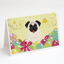 Load image into Gallery viewer, Easter Eggs Pug Cream Greeting Cards -  Blank Note Cards – 8-Pack of Artist-Designed Cards with Envelopes