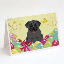 Load image into Gallery viewer, Easter Eggs Pug Black Greeting Cards -  Blank Note Cards – 8-Pack of Artist-Designed Cards with Envelopes
