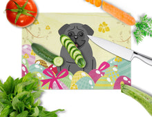 Load image into Gallery viewer, Easter Eggs Pug Black Glass Cutting Boards – Durable, Decorative Kitchen Art Large BB6006LCB