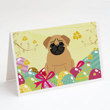 Load image into Gallery viewer, Easter Eggs Pug Brown Greeting Cards -  Blank Note Cards – 8-Pack of Artist-Designed Cards with Envelopes