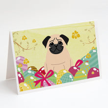 Load image into Gallery viewer, Easter Eggs Pug Fawn Greeting Cards -  Blank Note Cards – 8-Pack of Artist-Designed Cards with Envelopes