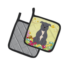 Load image into Gallery viewer, Easter Eggs Staffordshire Bull Terrier Blue Pot Holders - Set of 2 - Heat-Resistant Kitchen Essentials BB6046PTHD