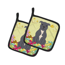 Load image into Gallery viewer, Easter Eggs Staffordshire Bull Terrier Blue Pot Holders - Set of 2 - Heat-Resistant Kitchen Essentials BB6046PTHD