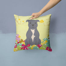 Load image into Gallery viewer, Easter Eggs Staffordshire Bull Terrier Blue Throw Pillow - 14x14 Decorative Pillow – Art for Your Home &amp; Patio BB6046PW1414