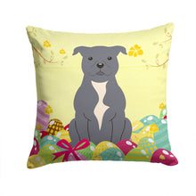 Load image into Gallery viewer, Easter Eggs Staffordshire Bull Terrier Blue Throw Pillow - 14x14 Decorative Pillow – Art for Your Home &amp; Patio BB6046PW1414