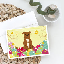 Load image into Gallery viewer, Easter Eggs Staffordshire Bull Terrier Brown Greeting Cards -  Blank Note Cards – 8-Pack of Artist-Designed Cards with Envelopes
