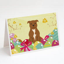 Load image into Gallery viewer, Easter Eggs Staffordshire Bull Terrier Brown Greeting Cards -  Blank Note Cards – 8-Pack of Artist-Designed Cards with Envelopes