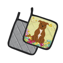 Load image into Gallery viewer, Easter Eggs Staffordshire Bull Terrier Brown Pot Holders - Set of 2 - Heat-Resistant Kitchen Essentials BB6047PTHD