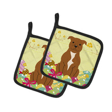 Load image into Gallery viewer, Easter Eggs Staffordshire Bull Terrier Brown Pot Holders - Set of 2 - Heat-Resistant Kitchen Essentials BB6047PTHD