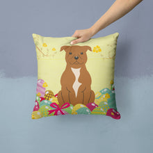 Load image into Gallery viewer, Easter Eggs Staffordshire Bull Terrier Brown Throw Pillow - 14x14 Decorative Pillow – Art for Your Home &amp; Patio BB6047PW1414
