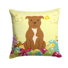 Load image into Gallery viewer, Easter Eggs Staffordshire Bull Terrier Brown Throw Pillow - 14x14 Decorative Pillow – Art for Your Home &amp; Patio BB6047PW1414