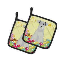 Load image into Gallery viewer, Easter Eggs Miniature Schanuzer White Pot Holders - Set of 2 - Heat-Resistant Kitchen Essentials BB6053PTHD