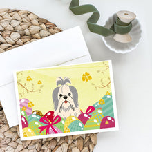 Load image into Gallery viewer, Easter Eggs Shih Tzu Silver White Greeting Cards -  Blank Note Cards – 8-Pack of Artist-Designed Cards with Envelopes