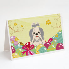 Load image into Gallery viewer, Easter Eggs Shih Tzu Silver White Greeting Cards -  Blank Note Cards – 8-Pack of Artist-Designed Cards with Envelopes