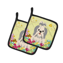 Load image into Gallery viewer, Easter Eggs Shih Tzu Silver White Pot Holders - Set of 2 - Heat-Resistant Kitchen Essentials BB6085PTHD
