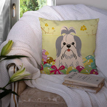 Load image into Gallery viewer, Easter Eggs Shih Tzu Silver White Throw Pillow - 14x14 Decorative Pillow – Art for Your Home &amp; Patio BB6085PW1414