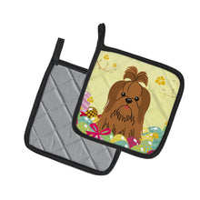 Load image into Gallery viewer, Easter Eggs Shih Tzu Silver Chocolate Pot Holders - Set of 2 - Heat-Resistant Kitchen Essentials BB6086PTHD