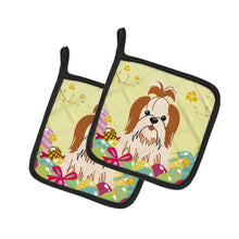 Load image into Gallery viewer, Easter Eggs Shih Tzu Red White Pot Holders - Set of 2 - Heat-Resistant Kitchen Essentials BB6087PTHD
