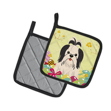Load image into Gallery viewer, Easter Eggs Shih Tzu Black White Pot Holders - Set of 2 - Heat-Resistant Kitchen Essentials BB6088PTHD
