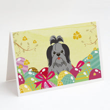 Load image into Gallery viewer, Easter Eggs Shih Tzu Black Silver Greeting Cards -  Blank Note Cards – 8-Pack of Artist-Designed Cards with Envelopes