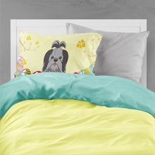 Load image into Gallery viewer, Easter Eggs Shih Tzu Black Silver Fabric Standard Pillowcase – Artistic Decorative Front, White Back BB6089PILLOWCASE