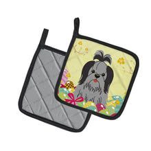 Load image into Gallery viewer, Easter Eggs Shih Tzu Black Silver Pot Holders - Set of 2 - Heat-Resistant Kitchen Essentials BB6089PTHD