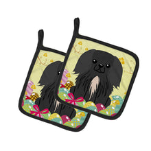 Load image into Gallery viewer, Easter Eggs Pekingnese Black Pot Holders - Set of 2 - Heat-Resistant Kitchen Essentials BB6107PTHD