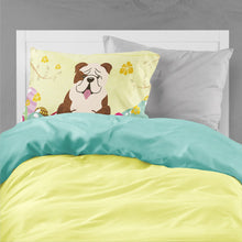 Load image into Gallery viewer, Easter Eggs English Bulldog Brindle White Fabric Standard Pillowcase – Artistic Decorative Front, White Back BB6121PILLOWCASE