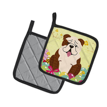 Load image into Gallery viewer, Easter Eggs English Bulldog Brindle White Pot Holders - Set of 2 - Heat-Resistant Kitchen Essentials BB6121PTHD