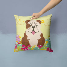Load image into Gallery viewer, Easter Eggs English Bulldog Brindle White Throw Pillow - 14x14 Decorative Pillow – Art for Your Home &amp; Patio BB6121PW1414