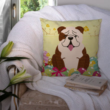 Load image into Gallery viewer, Easter Eggs English Bulldog Brindle White Throw Pillow - 14x14 Decorative Pillow – Art for Your Home &amp; Patio BB6121PW1414